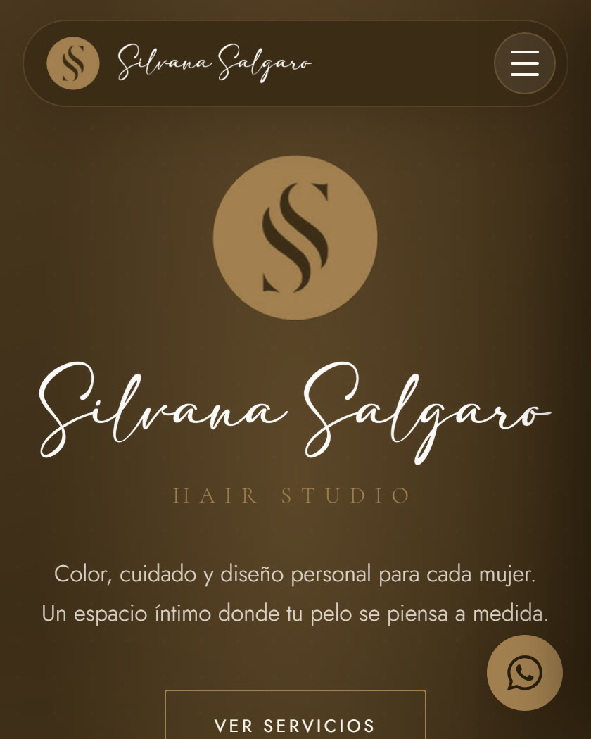 Página de la peluquería de Silvana Salgaro en el celular